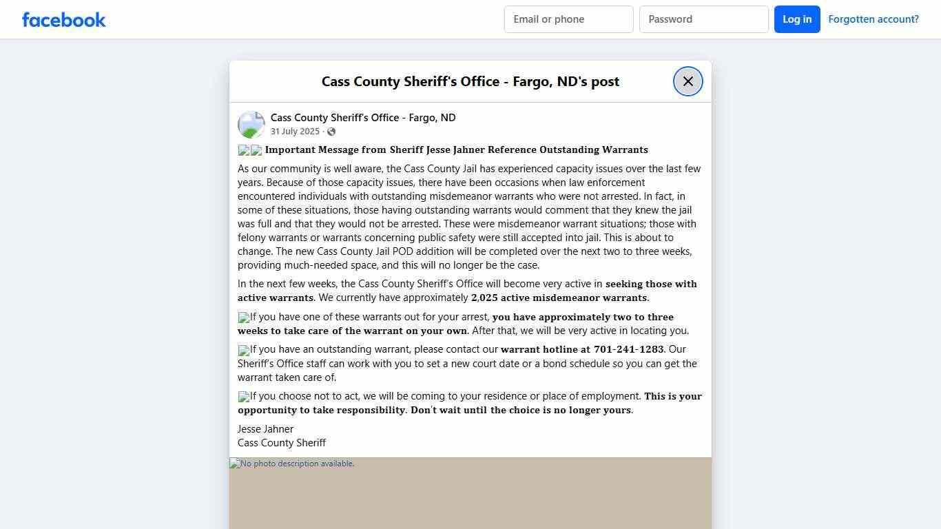 🚨👇 𝐈𝐦𝐩𝐨𝐫𝐭𝐚𝐧𝐭... - Cass County Sheriff's Office - Fargo, ND | Facebook