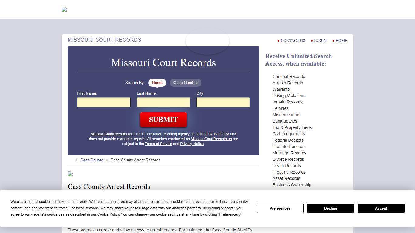 Cass County Arrest Records | MissouriCourtRecords.us